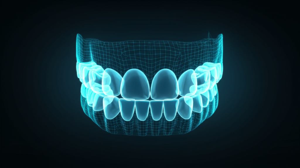 Holographic 3D scan of a jawbone, showcasing advanced dental technology
